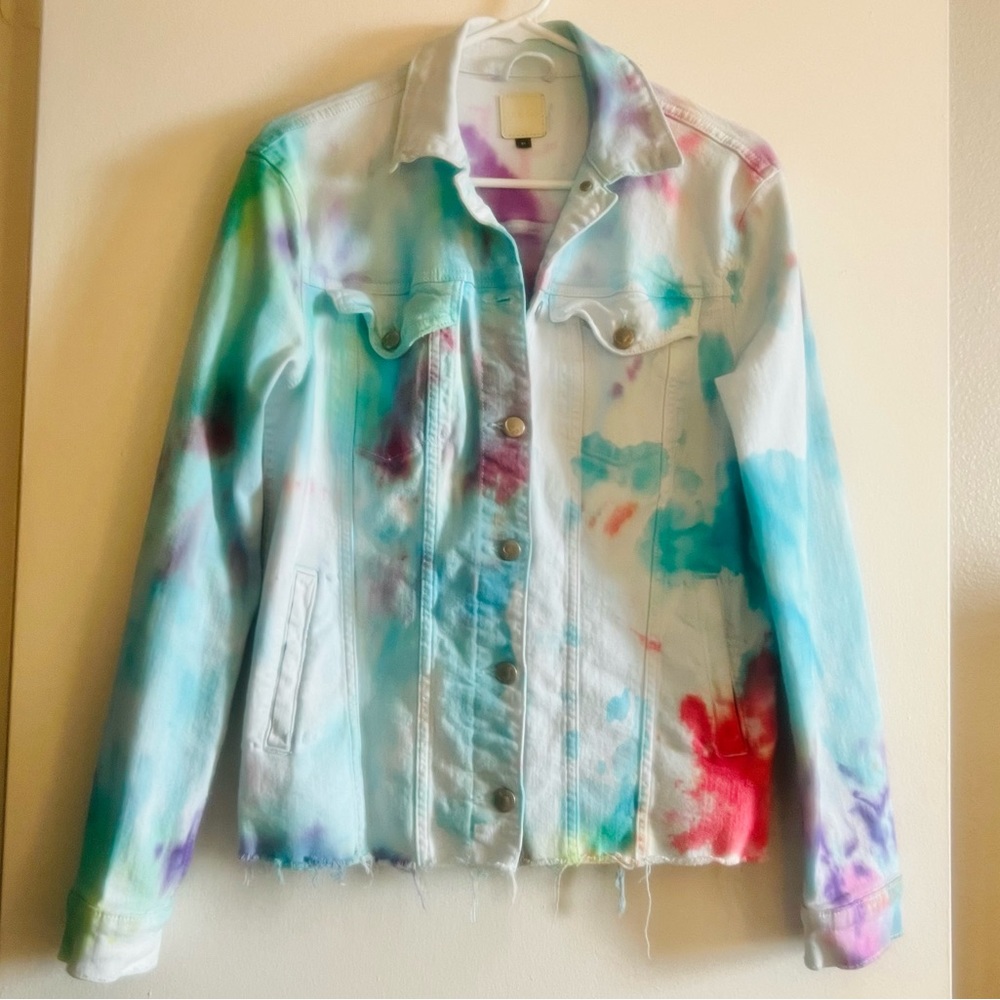 Joe’s Jeans Colorful Tie Dyed White Jean Jacket Size M